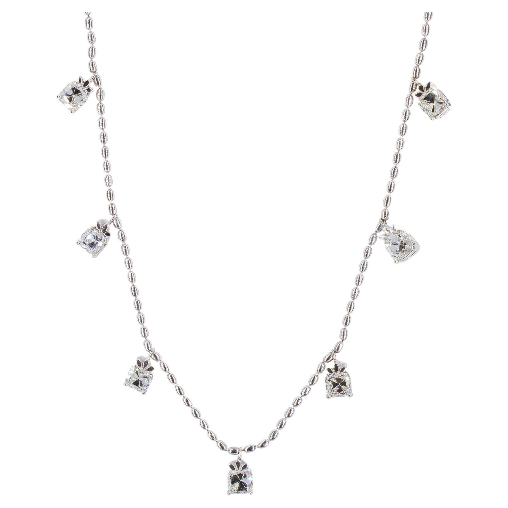 J. Birnach 18K White Gold Old Mine Cut Diamond Garland Necklace