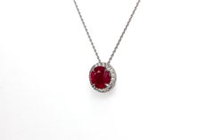 J. Birnbach 0.55 Carat Round Ruby and Diamond Halo Pendant Necklace
