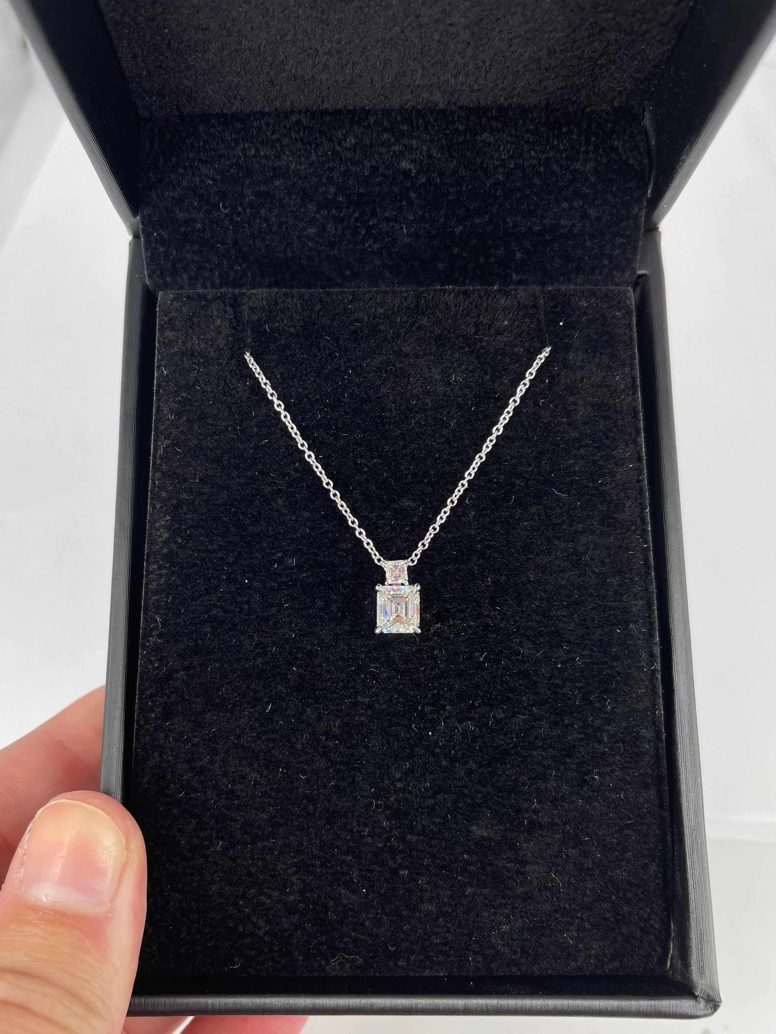 J. Birnbach 1.00 carat total Emerald Cut Diamond Two Stone Pendant in White Gold For Sale 1