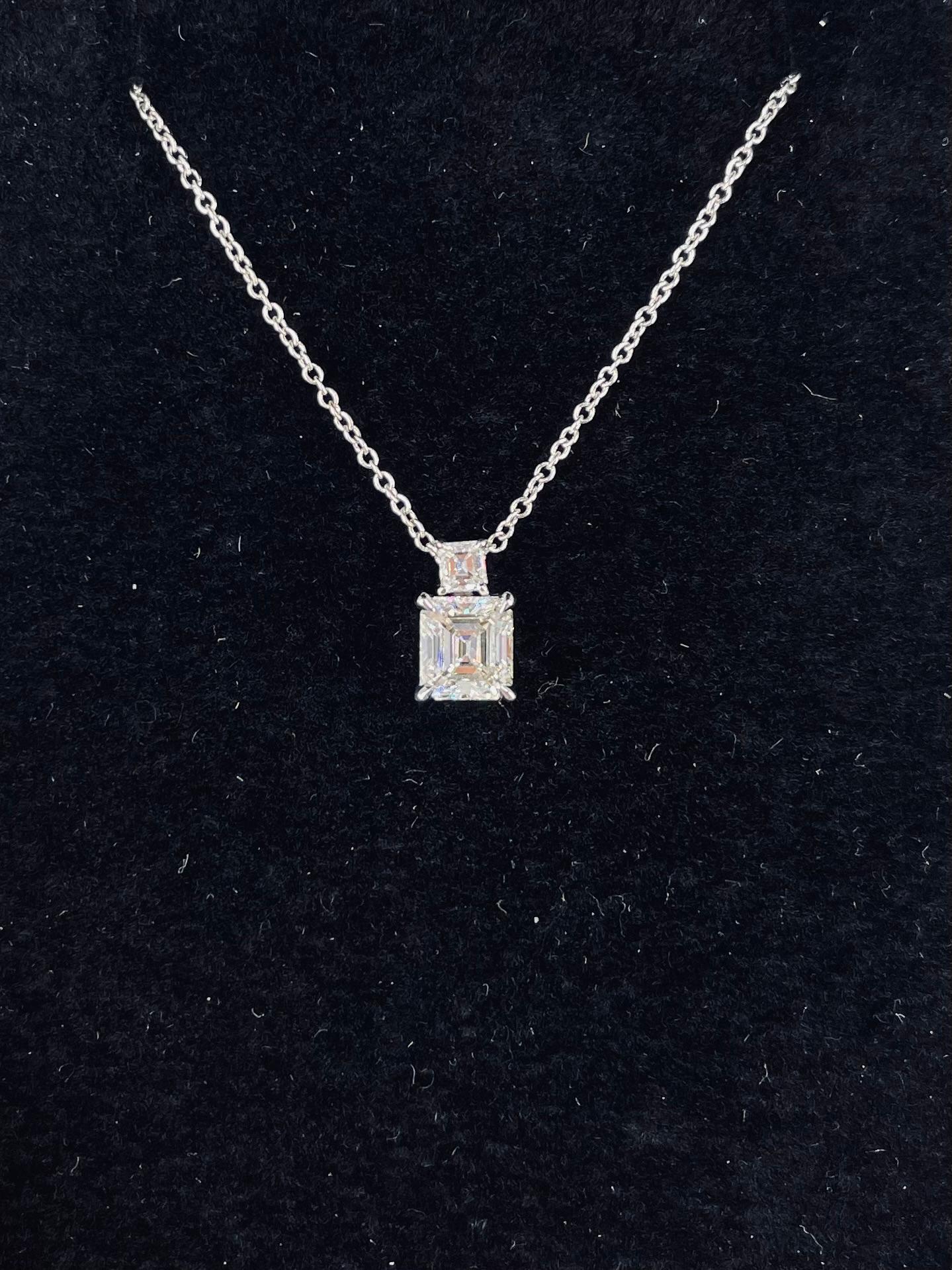 J. Birnbach 1.00 carat total Emerald Cut Diamond Two Stone Pendant in White Gold For Sale 2
