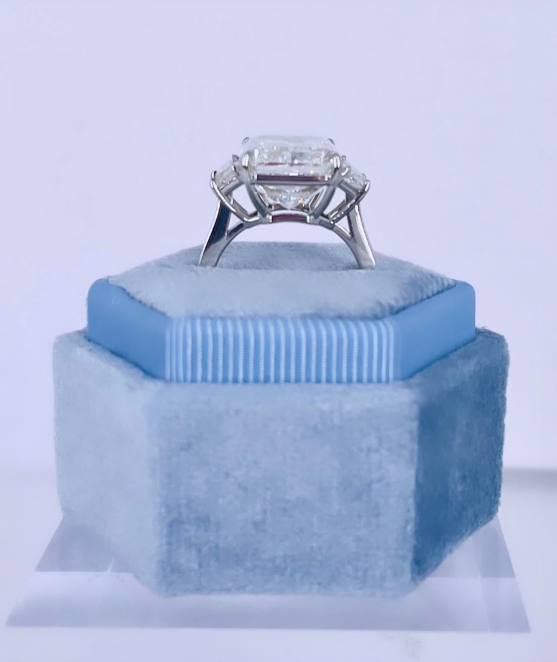J. Birnbach 10,03 ct Radiant Diamant Verlobungsring mit trapezförmigen Seitensteinen Damen im Angebot