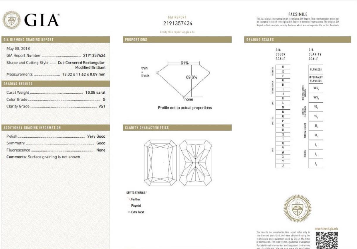 Women's J. Birnbach 10.05 ct GIA GVS1 Radiant Diamond Three Stone Ring with Trapezoids For Sale