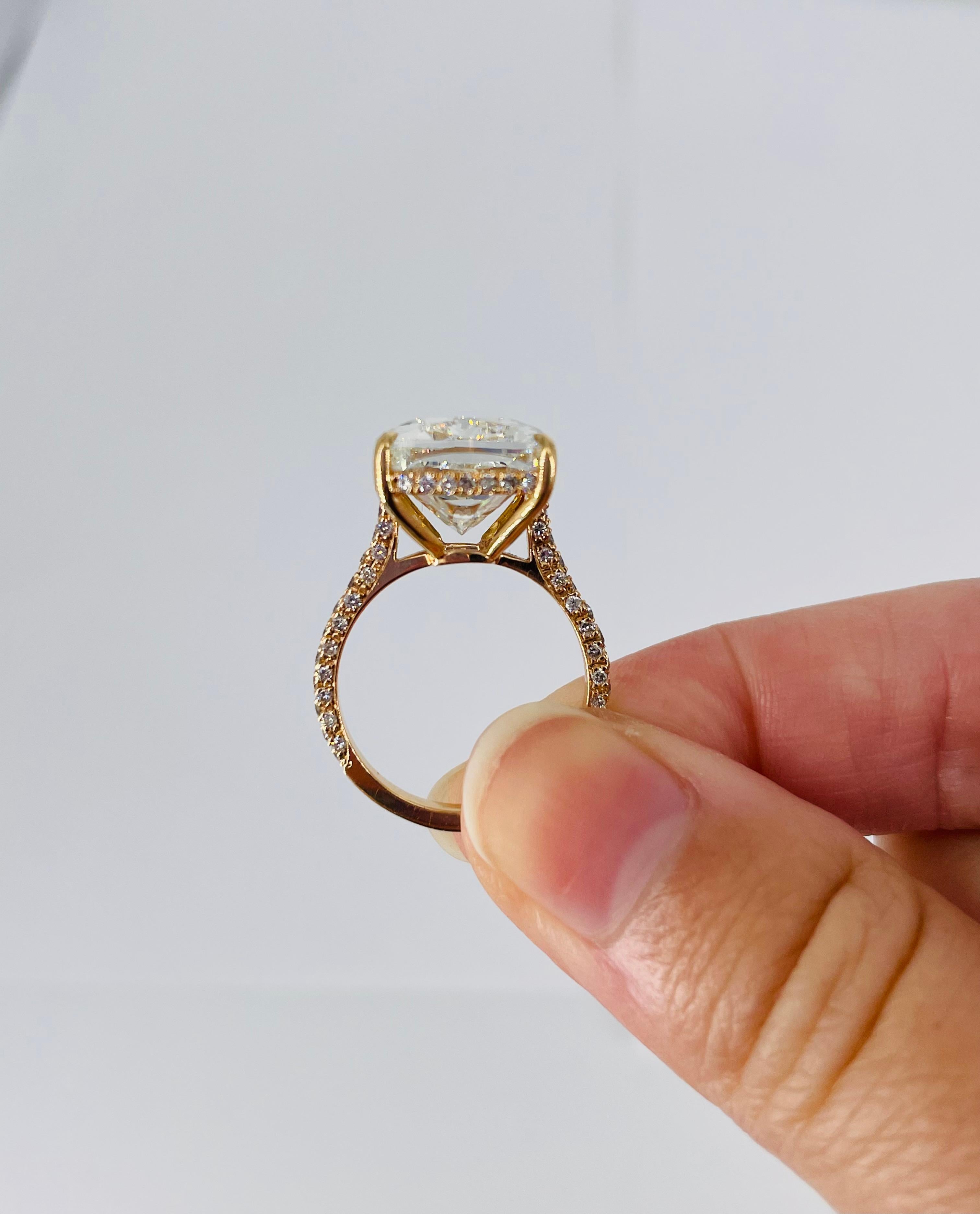 J. Birnbach 10.33 carat Cushion Rose Gold Pave Engagement Ring with Hidden Halo In New Condition For Sale In New York, NY