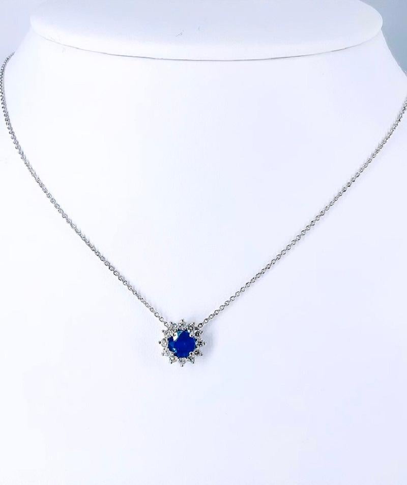 Round Cut J. Birnbach 1.07 carat Blue Sapphire Halo Pendant in 18K White Gold For Sale