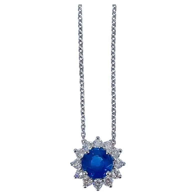 J. Birnbach 1.07 carat Blue Sapphire Halo Pendant in 18K White Gold For Sale