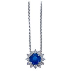 J. Birnbach 1.07 carat Blue Sapphire Halo Pendant in 18K White Gold