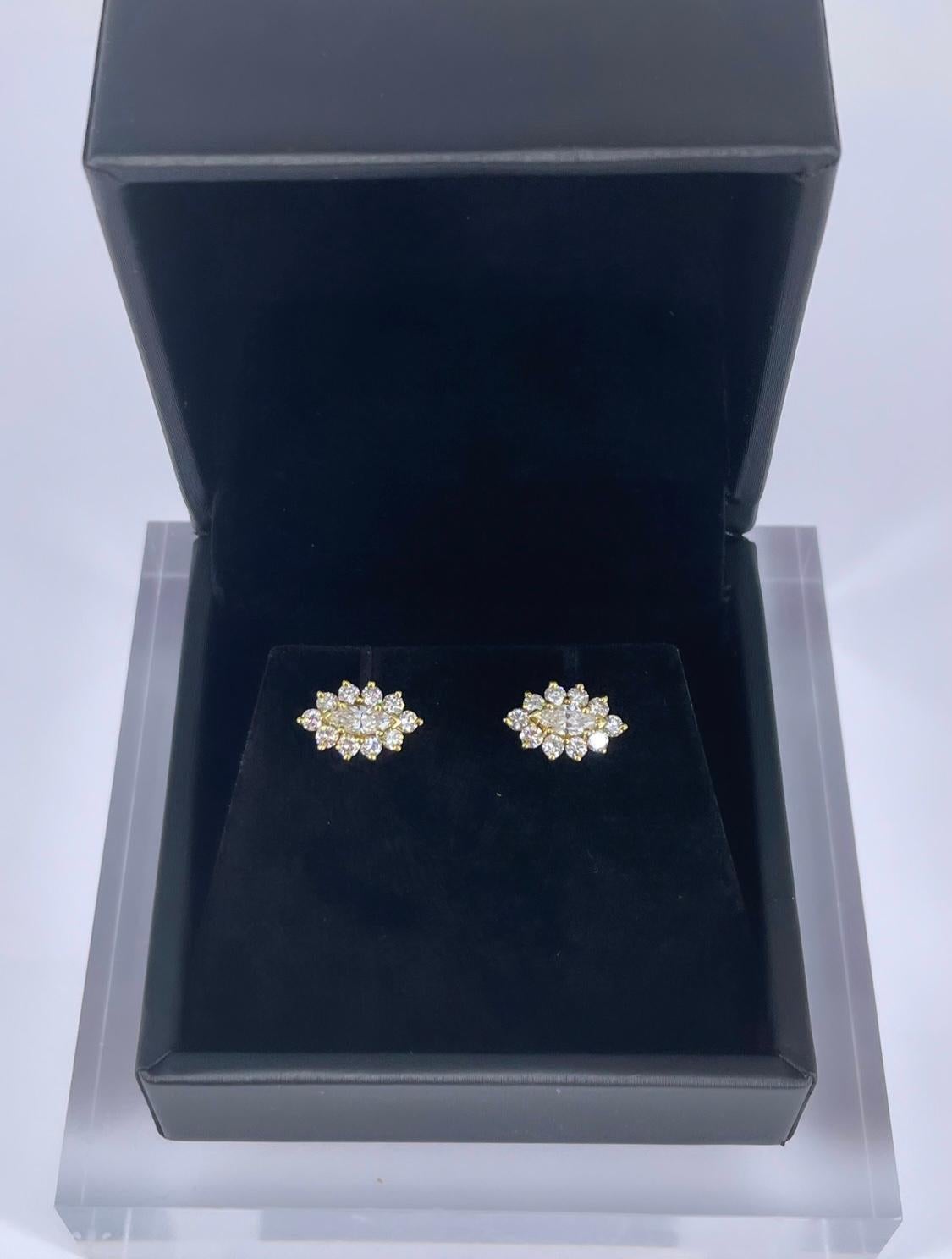 Women's J. Birnbach 1.09 carat Marquise and Round Diamond Cluster Earrings  For Sale
