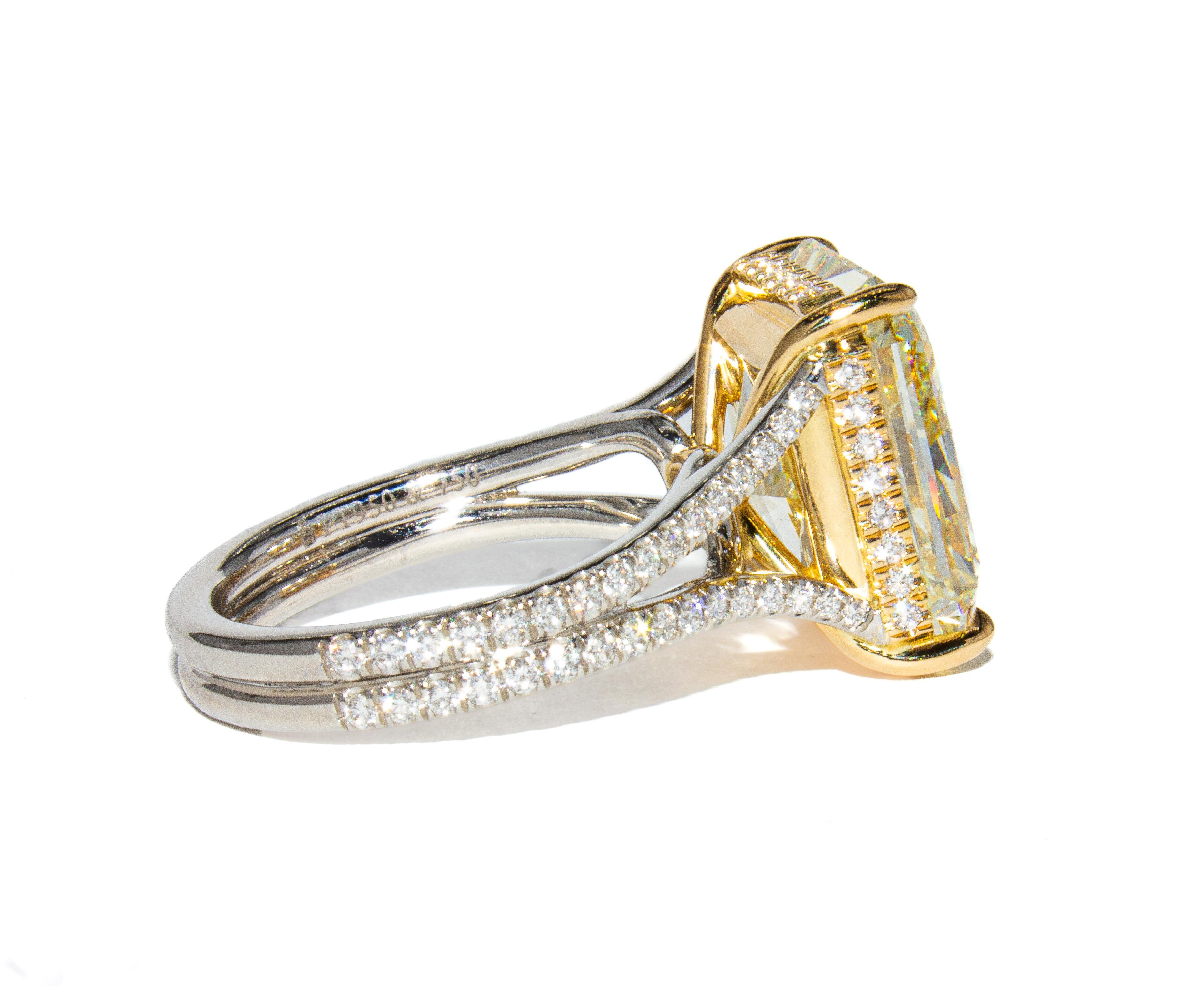 Taglio radiant J. Birnbach 11,17ct GIA Fancy Light Yellow VS1 Anello con diamante radiante solitario in vendita