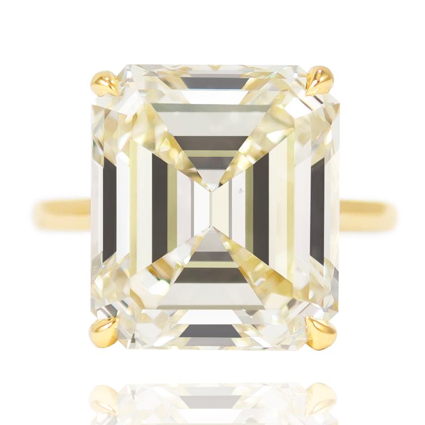 This breathtaking ring features an 11.53 carat Emerald cut diamond set in a handmade, 18K yellow gold solitaire ring. For a huge look at an incredible price point, there's nothing not to love about this J. Birnbach original! This stone has been