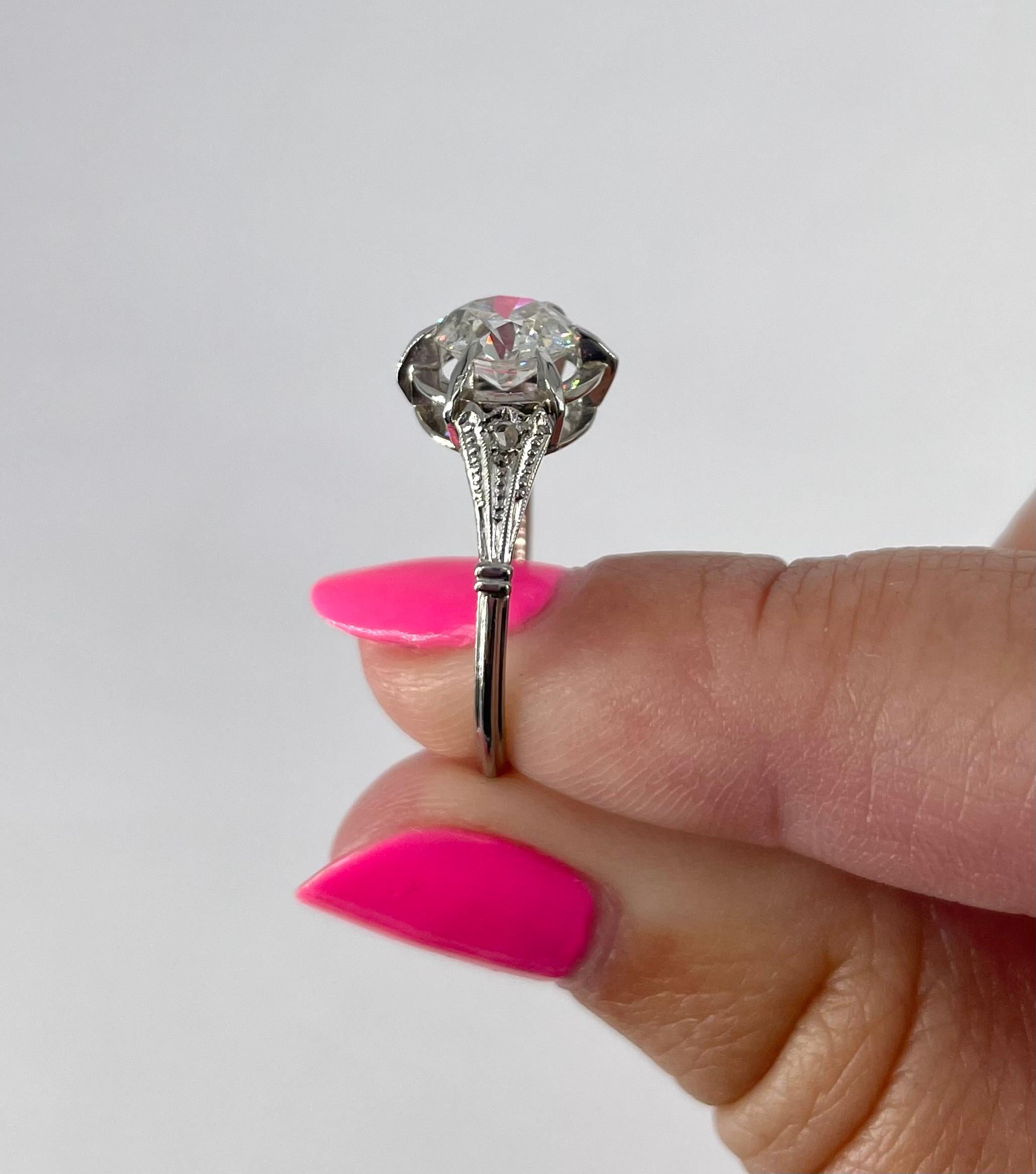 Women's J. Birnbach 1.19 carat Old Euro Antique Engagement Ring in Platinum For Sale