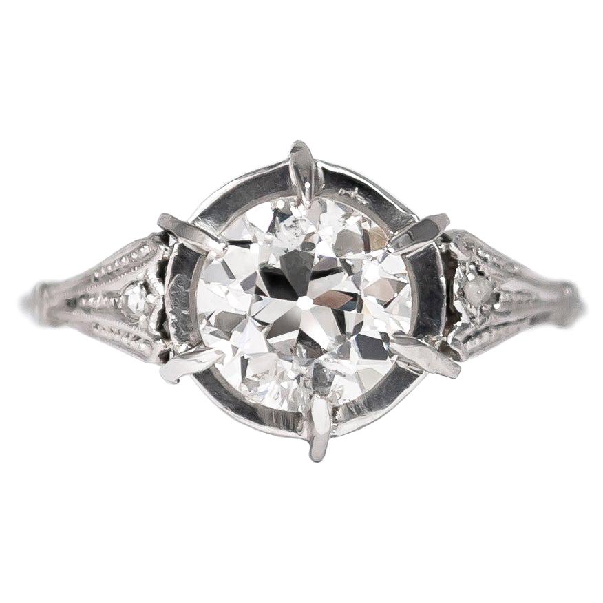 J. Birnbach 1.19 carat Old Euro Antique Engagement Ring in Platinum For Sale