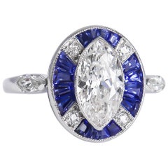Vintage J. Birnbach 1.20 Carat Marquise Modified Brilliant Cut Diamond Art Deco Ring