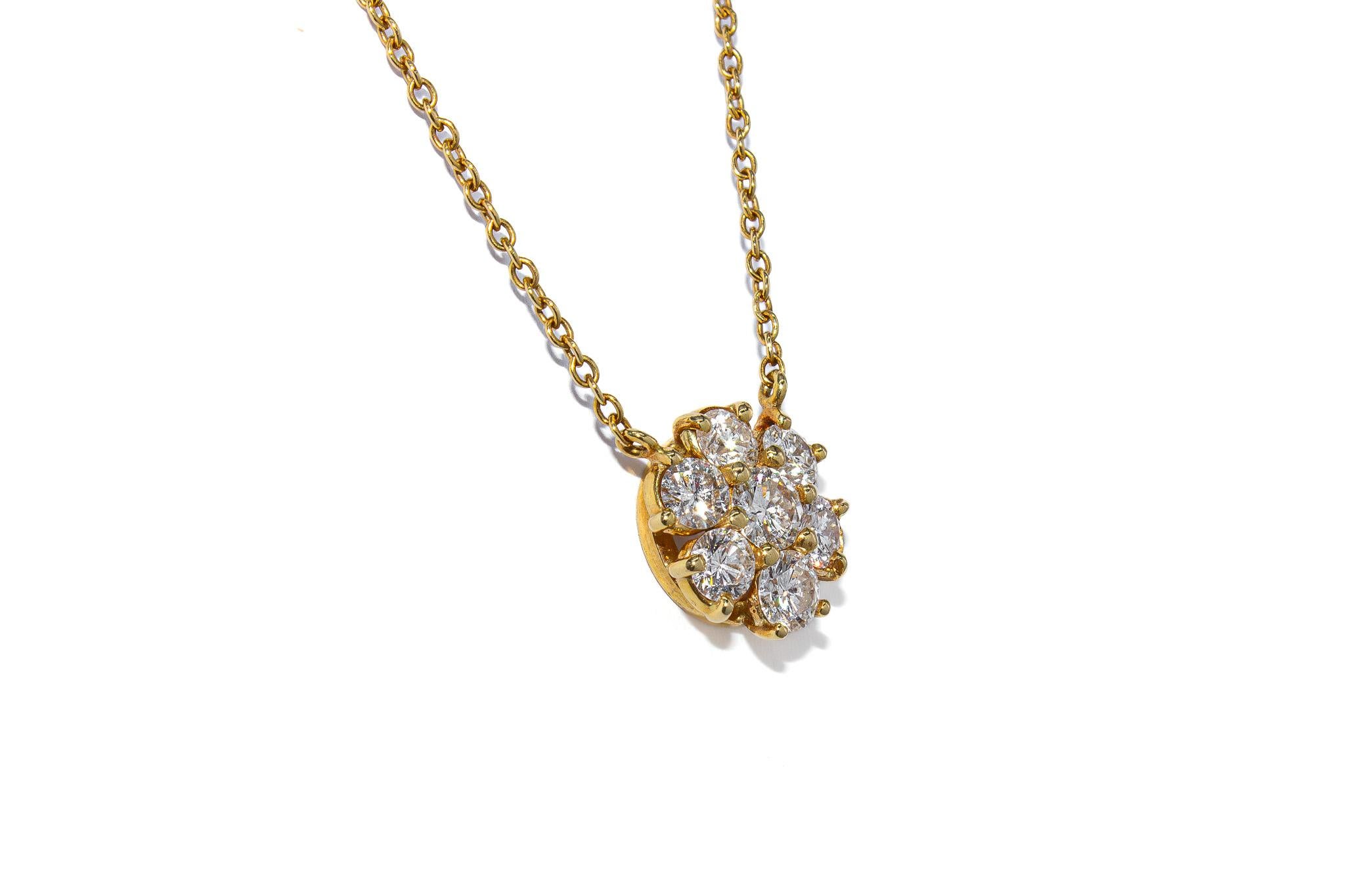Contemporaneo J. Birnbach - Collana con ciondolo floreale con diamante da 1,20 carati totali in oro giallo 18 carati in vendita