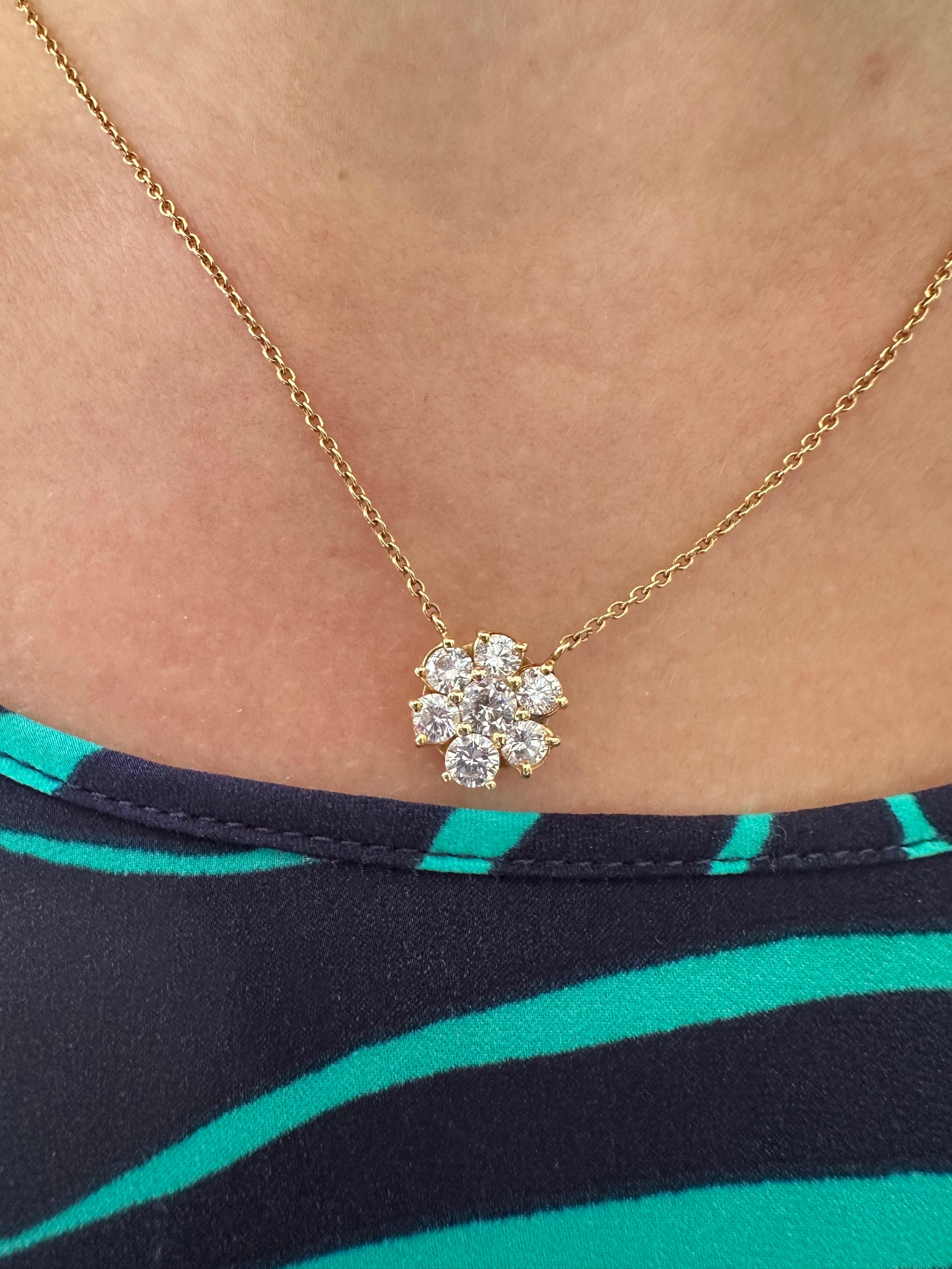da uomo o donna J. Birnbach - Collana con ciondolo floreale con diamante da 1,20 carati totali in oro giallo 18 carati in vendita