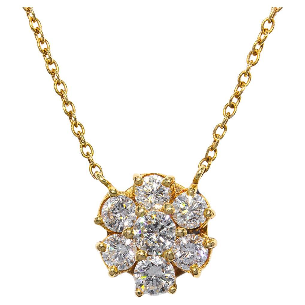 J. Birnbach - Collana con ciondolo floreale con diamante da 1,20 carati totali in oro giallo 18 carati in vendita