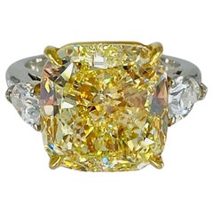 J. Birnbach 13.05 ct GIA Fancy Yellow Cushion Diamond Ring with Pear Side Stones