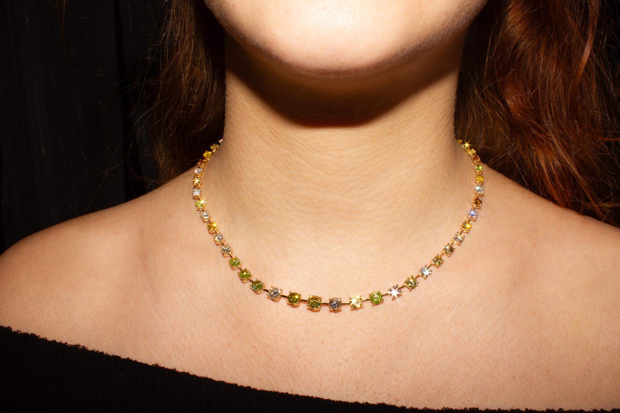 J. Birnbach 14.26 Carat Total Assorted Fancy Color Diamond Riviera Necklace For Sale 4