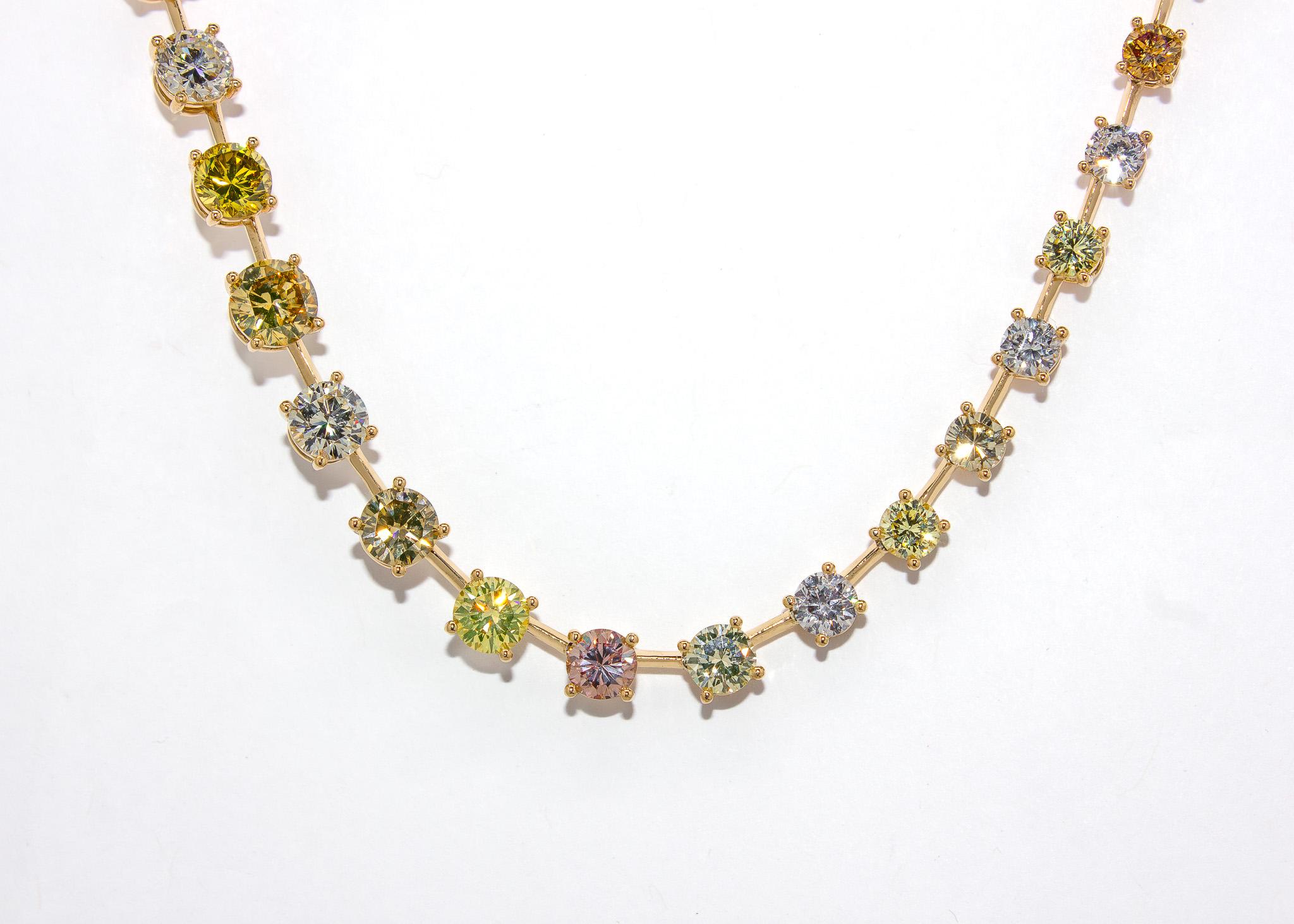 Contemporary J. Birnbach 14.26 Carat Total Assorted Fancy Color Diamond Riviera Necklace For Sale