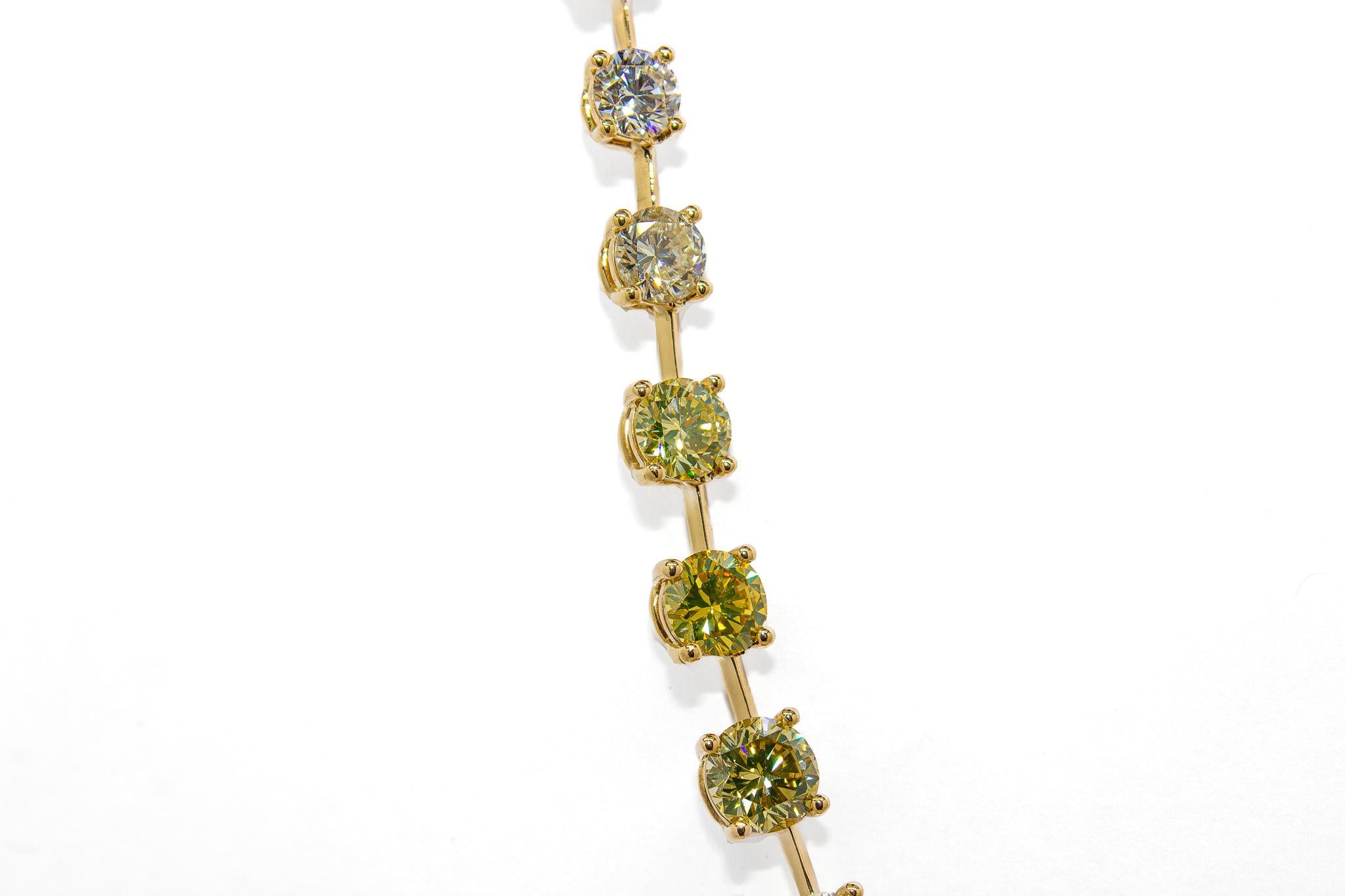 Round Cut J. Birnbach 14.26 Carat Total Assorted Fancy Color Diamond Riviera Necklace For Sale