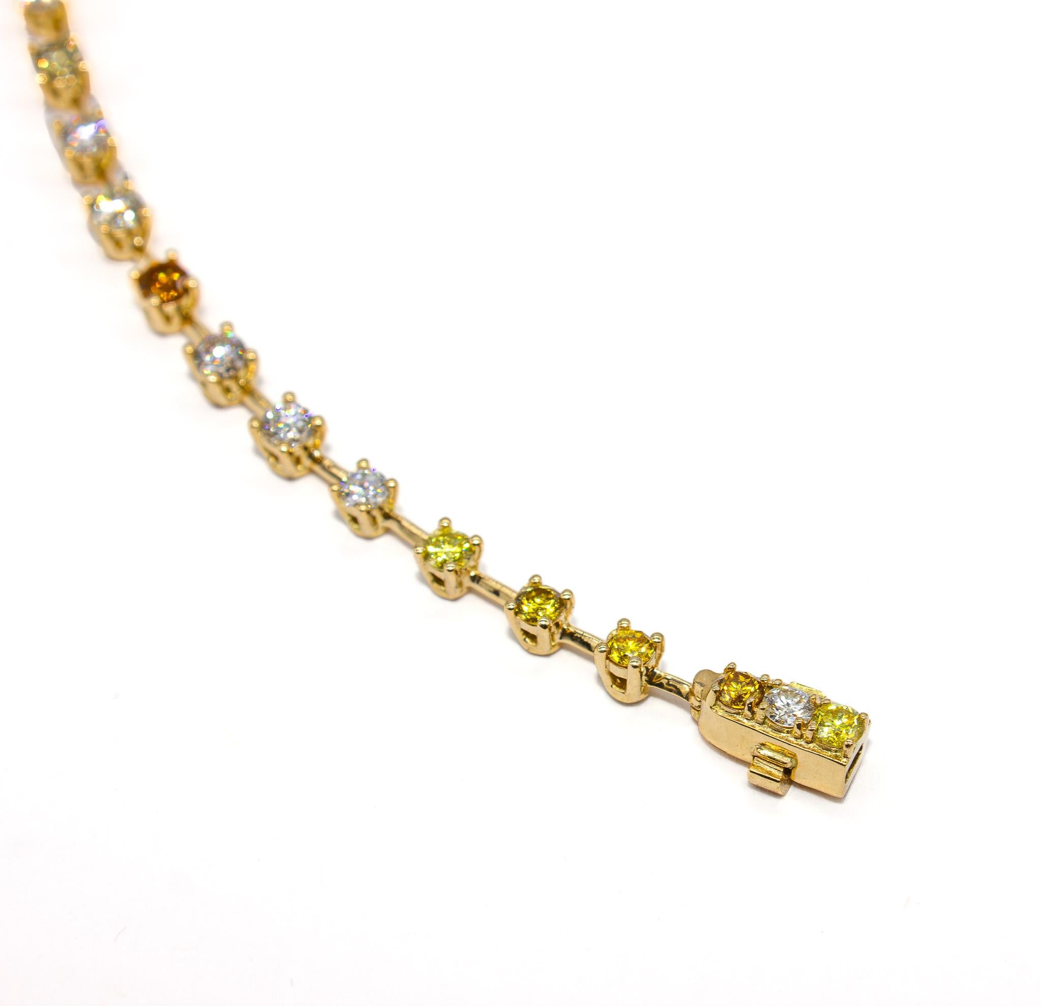 Women's or Men's J. Birnbach 14.26 Carat Total Assorted Fancy Color Diamond Riviera Necklace For Sale