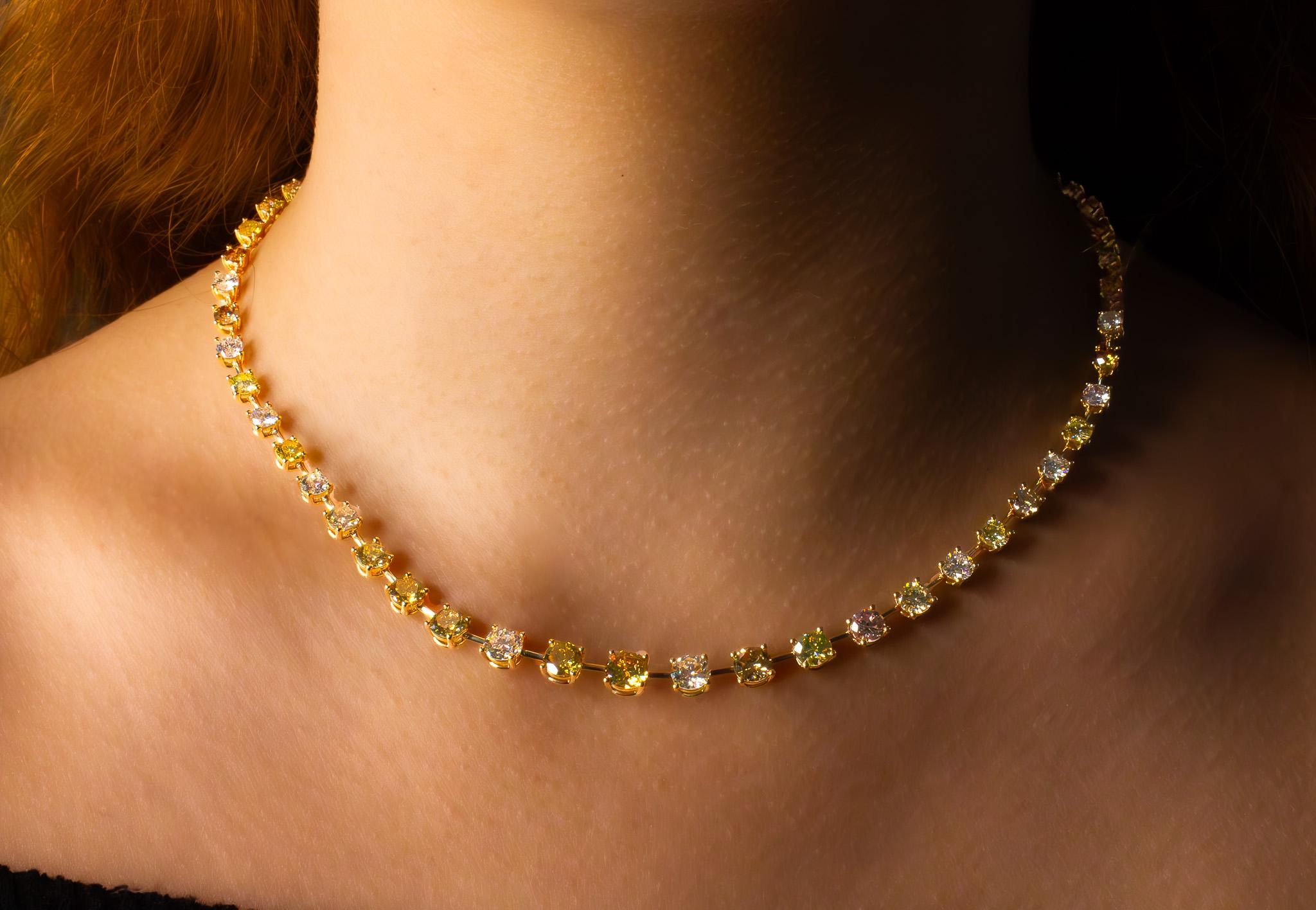 J. Birnbach 14.26 Carat Total Assorted Fancy Color Diamond Riviera Necklace For Sale 2