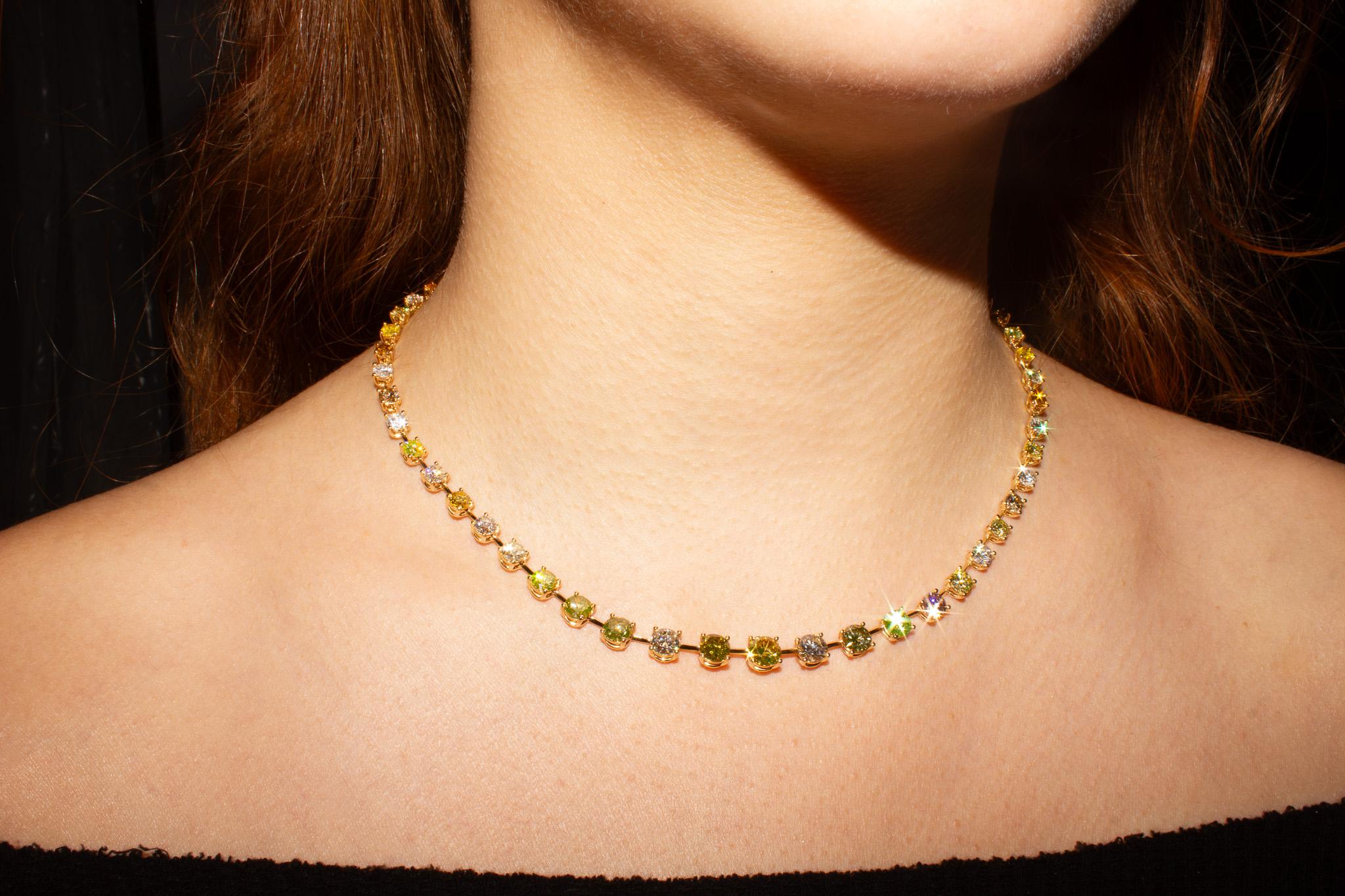 J. Birnbach 14.26 Carat Total Assorted Fancy Color Diamond Riviera Necklace For Sale 3
