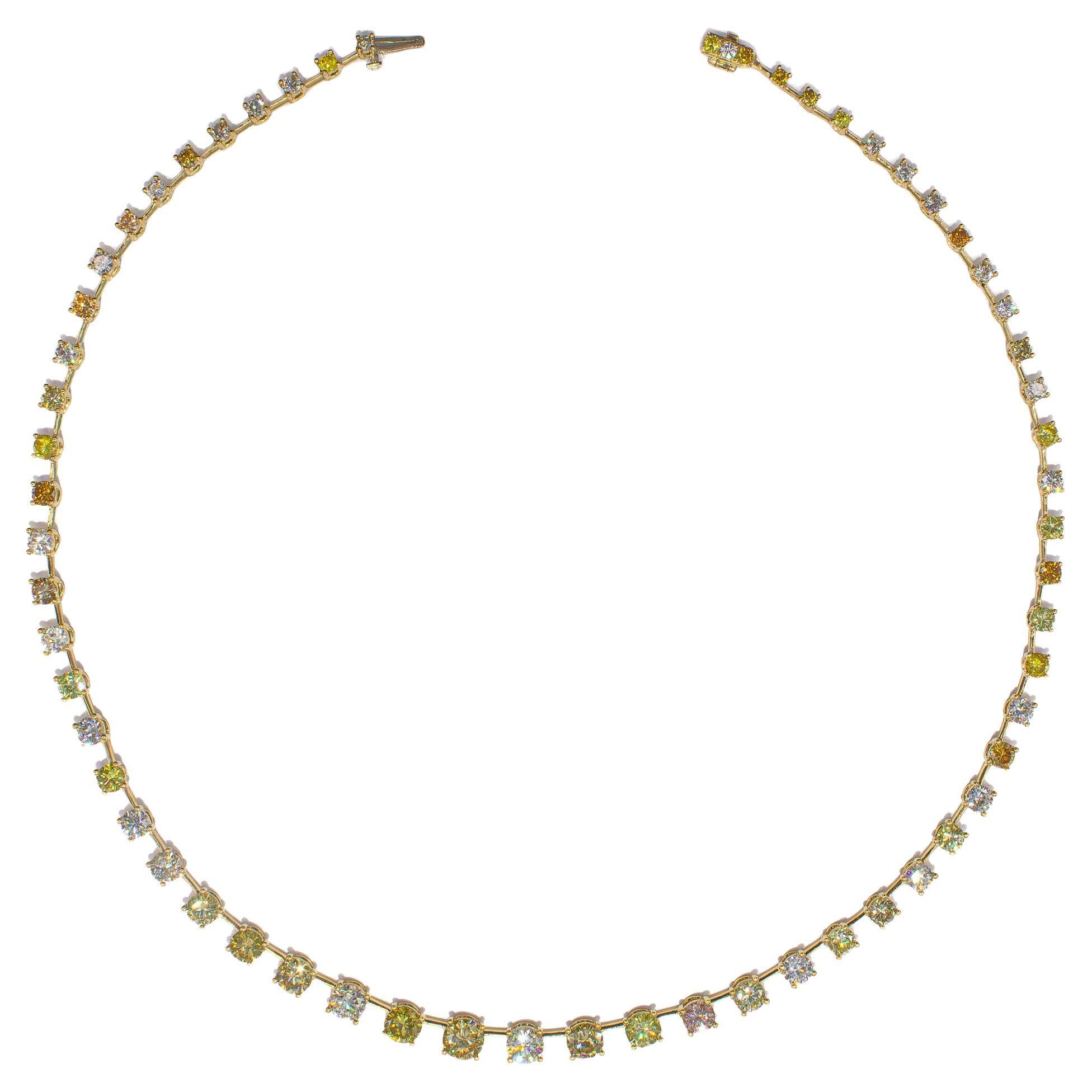 J. Birnbach 14.26 Carat Total Assorted Fancy Color Diamond Riviera Necklace