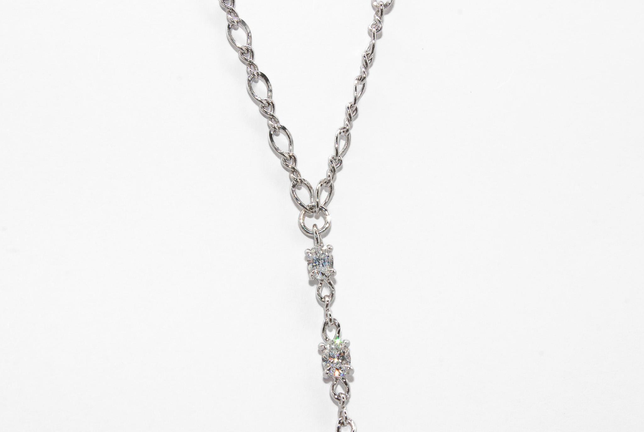 Contemporary J. Birnbach 14K Gold GIA Certified 1.52 Carat Total Oval Diamond Lariat Necklace For Sale