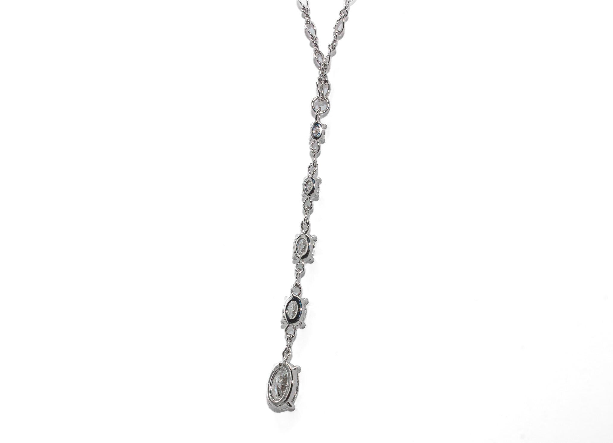 Oval Cut J. Birnbach 14K Gold GIA Certified 1.52 Carat Total Oval Diamond Lariat Necklace For Sale