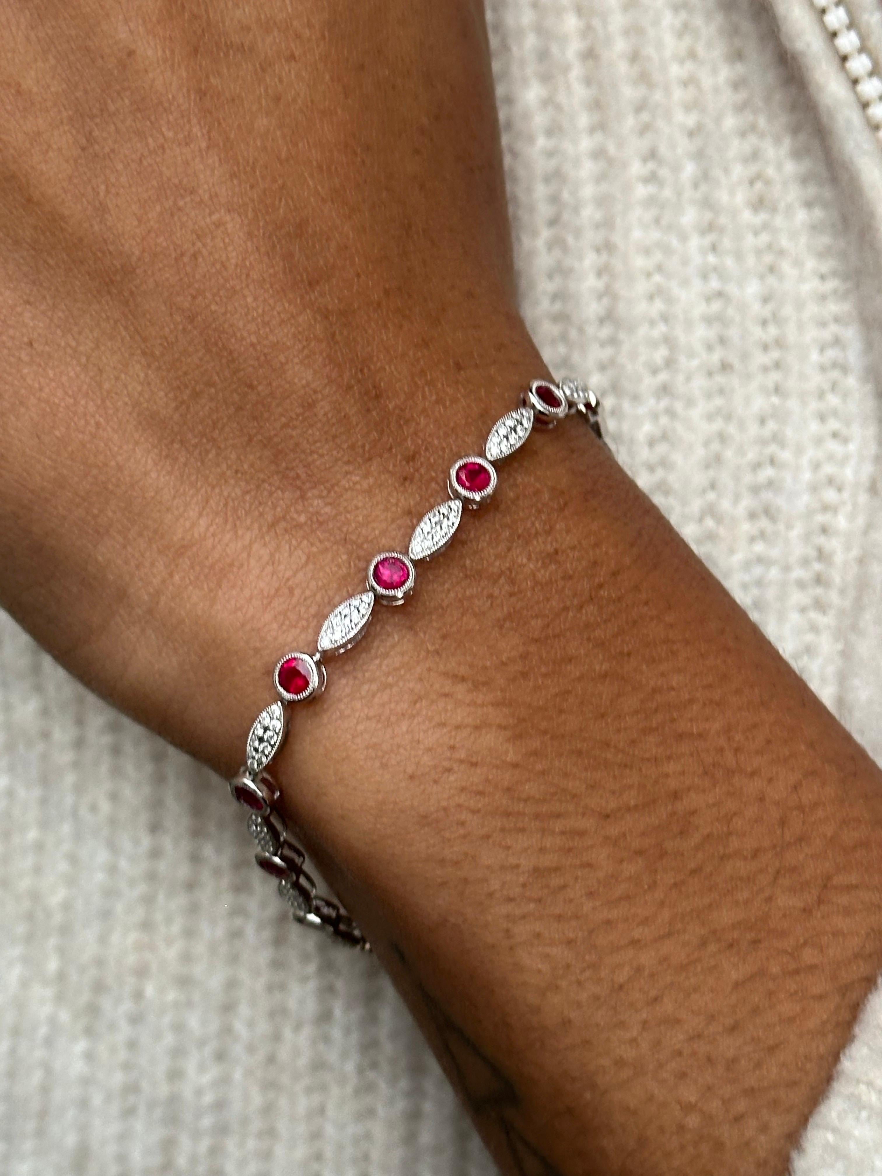 da uomo o donna J. Birnbach Bracciale in oro bianco 14K con rubini e diamanti in vendita