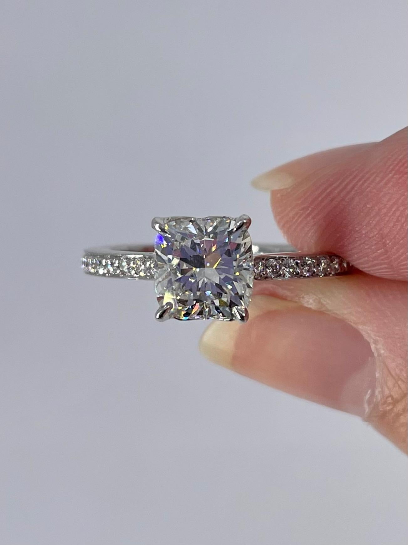 J. Birnbach 1.50 carat GIA Cushion Cut Diamond Engagement Ring with Diamond Band In New Condition For Sale In New York, NY