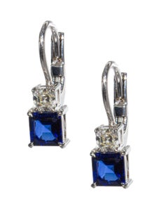 J. Birnbach 1.57 Carat Total Asscher Cut Sapphire and Diamond Mini Drop Earrings