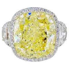 J. Birnbach 16.06 carat GIA Fancy Yellow Cushion Cut Diamond Three Stone Ring 