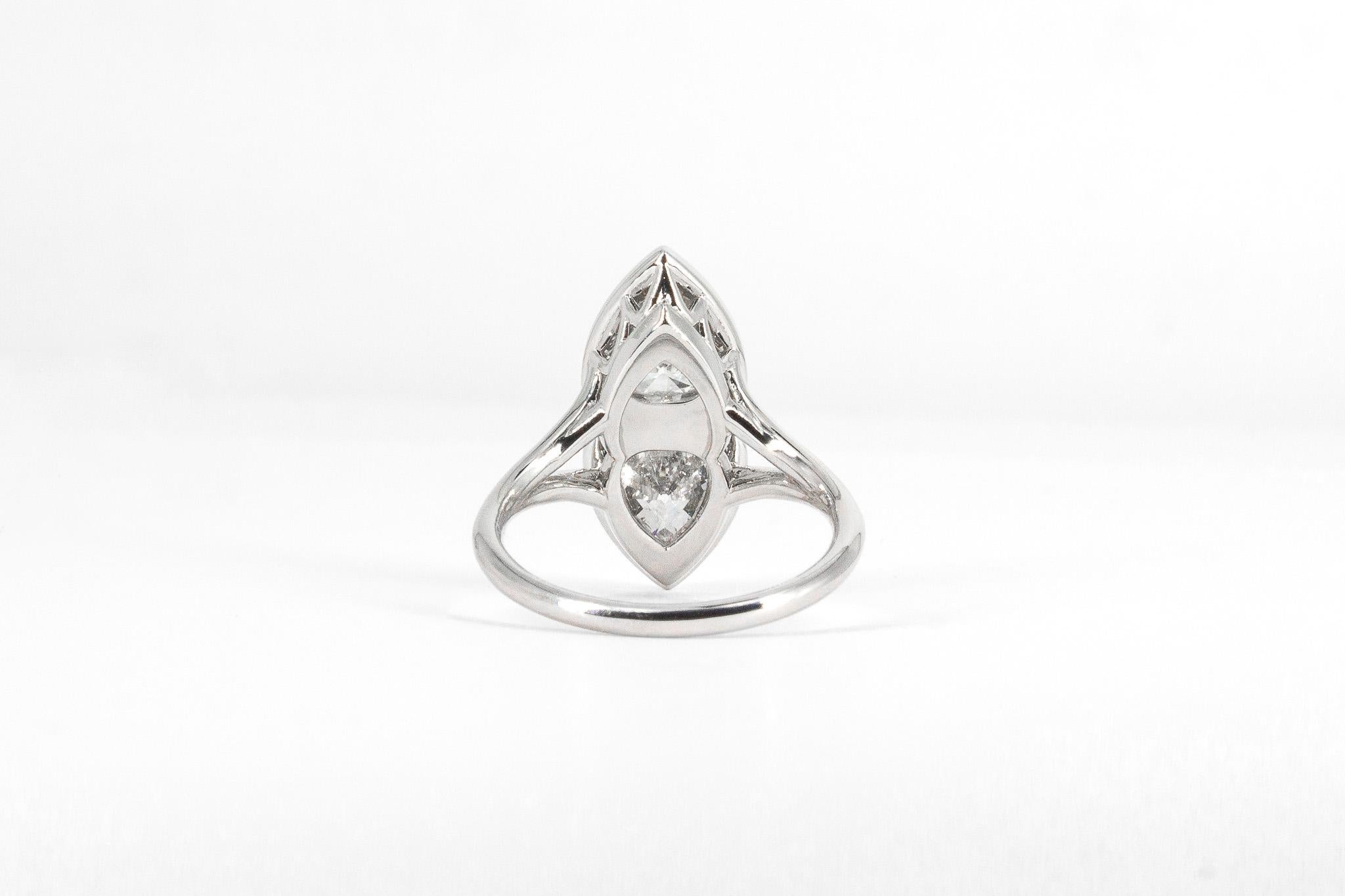 J. Birnbach, bague Toi et Moi en platine avec diamants poire anciens de 1,64 carat au total en vente 4
