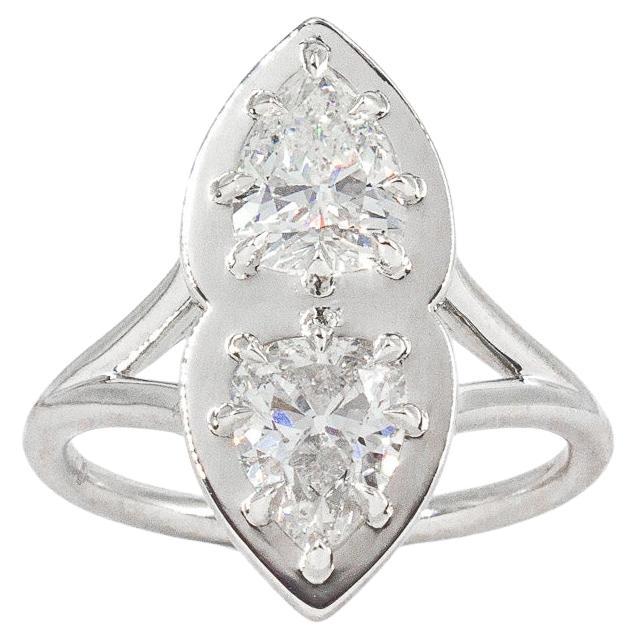 J. Birnbach 1.64 Carat Total Antique Pear Diamond Toi et Moi Platinum Ring