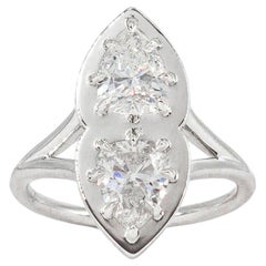 J. Birnbach Anillo de platino Toi et Moi con diamante pera antiguo de 1,64 quilates totales