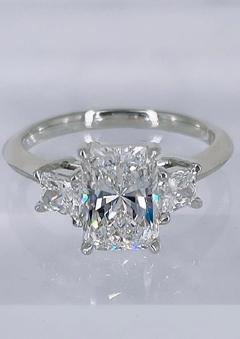 J. Birnbach 1.70 carat GIA FVVS1 Radiant Cut Diamond Three Stone Engagement Ring