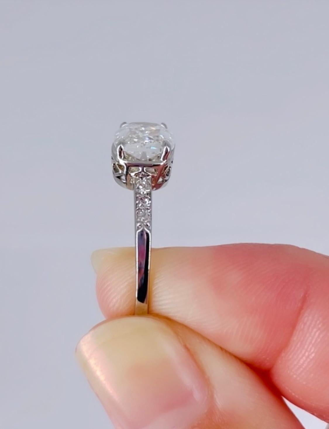 J. Birnbach 1.71 carat GIA GVS2 East West Cushion Cut Diamond Art Deco  Ring 1