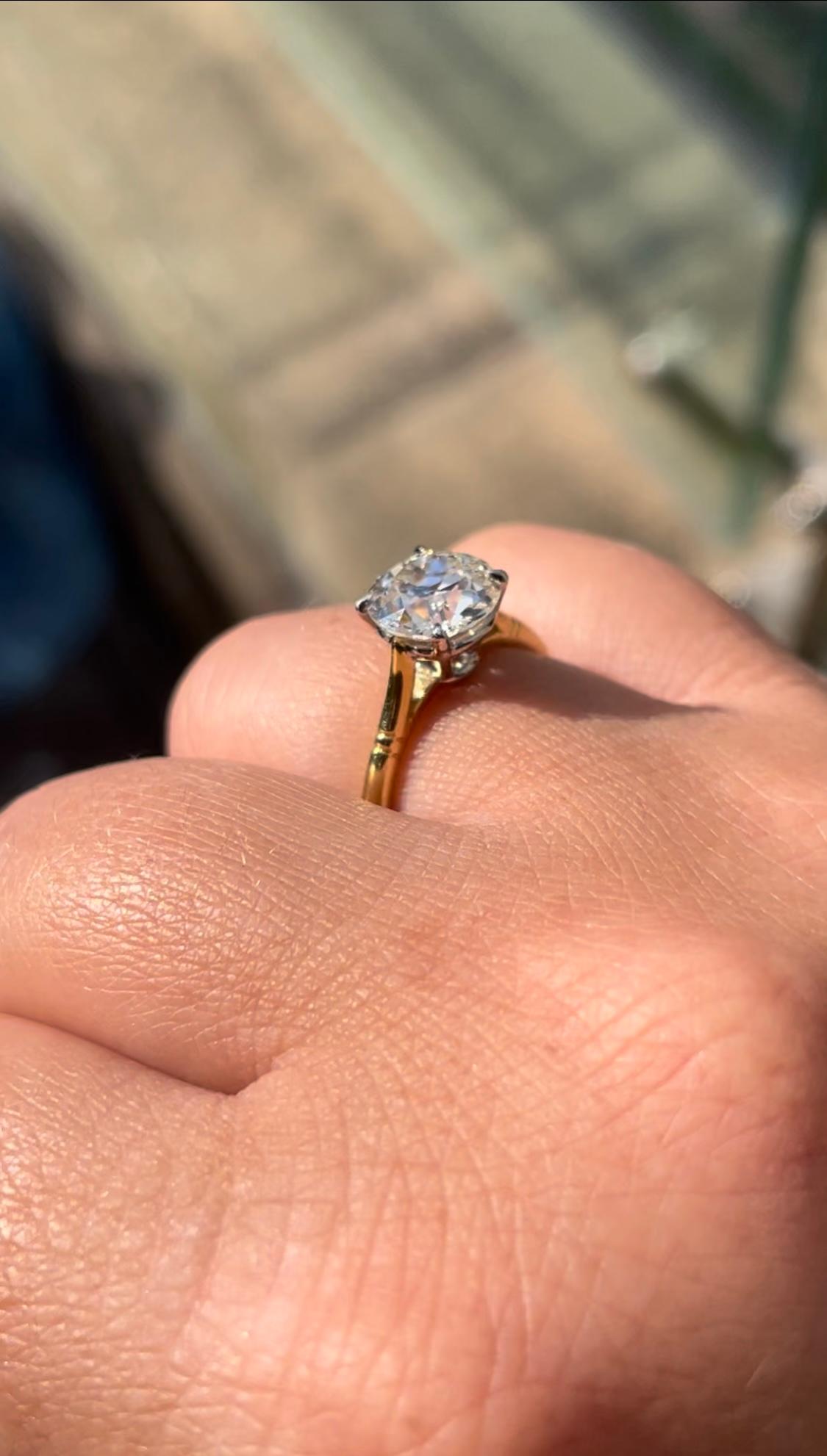 Women's J. Birnbach 1.79 carat Antique European Cut Diamond Solitaire Engagement Ring For Sale