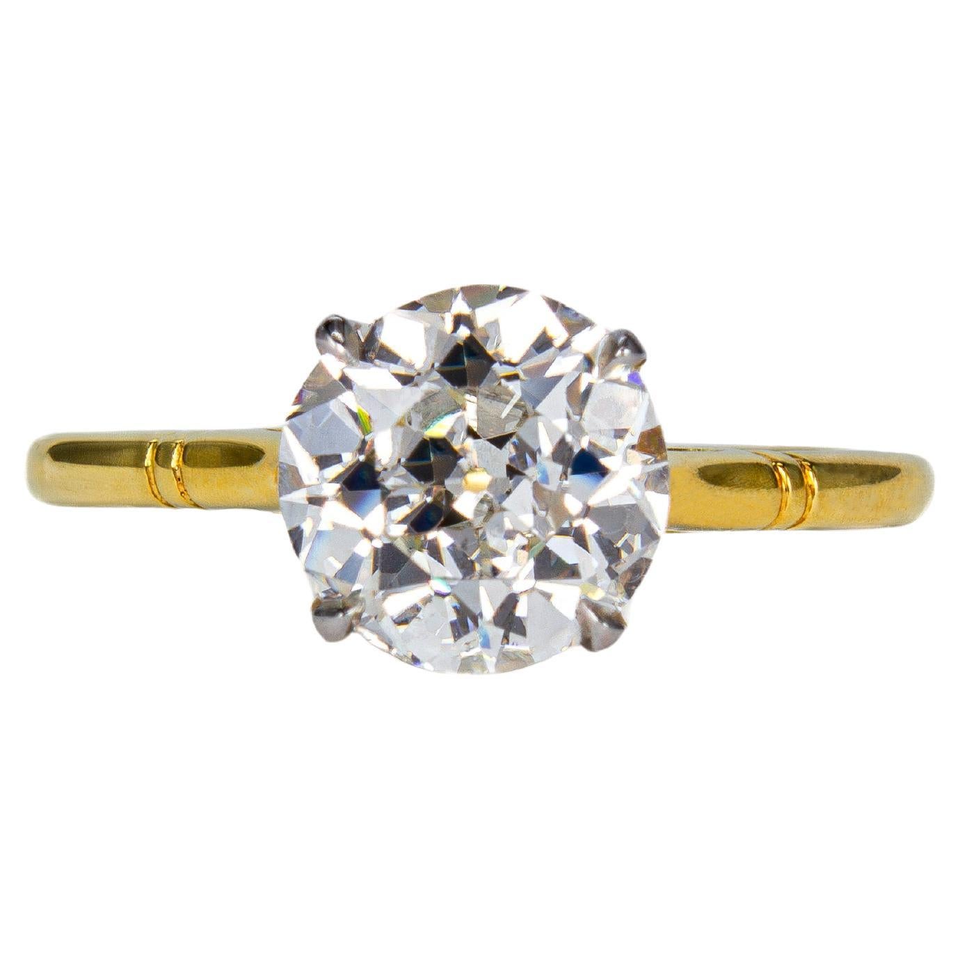 J. Birnbach 1.82 Carat J SAntique European Cut Diamond Solitaire Engagement Ring