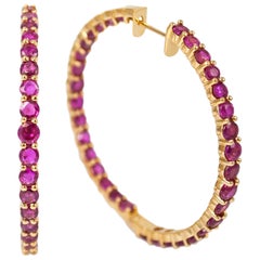 J. Birnbach 18 Karat Yellow Gold Graduating Inside Outside Ruby Hoop Earrings