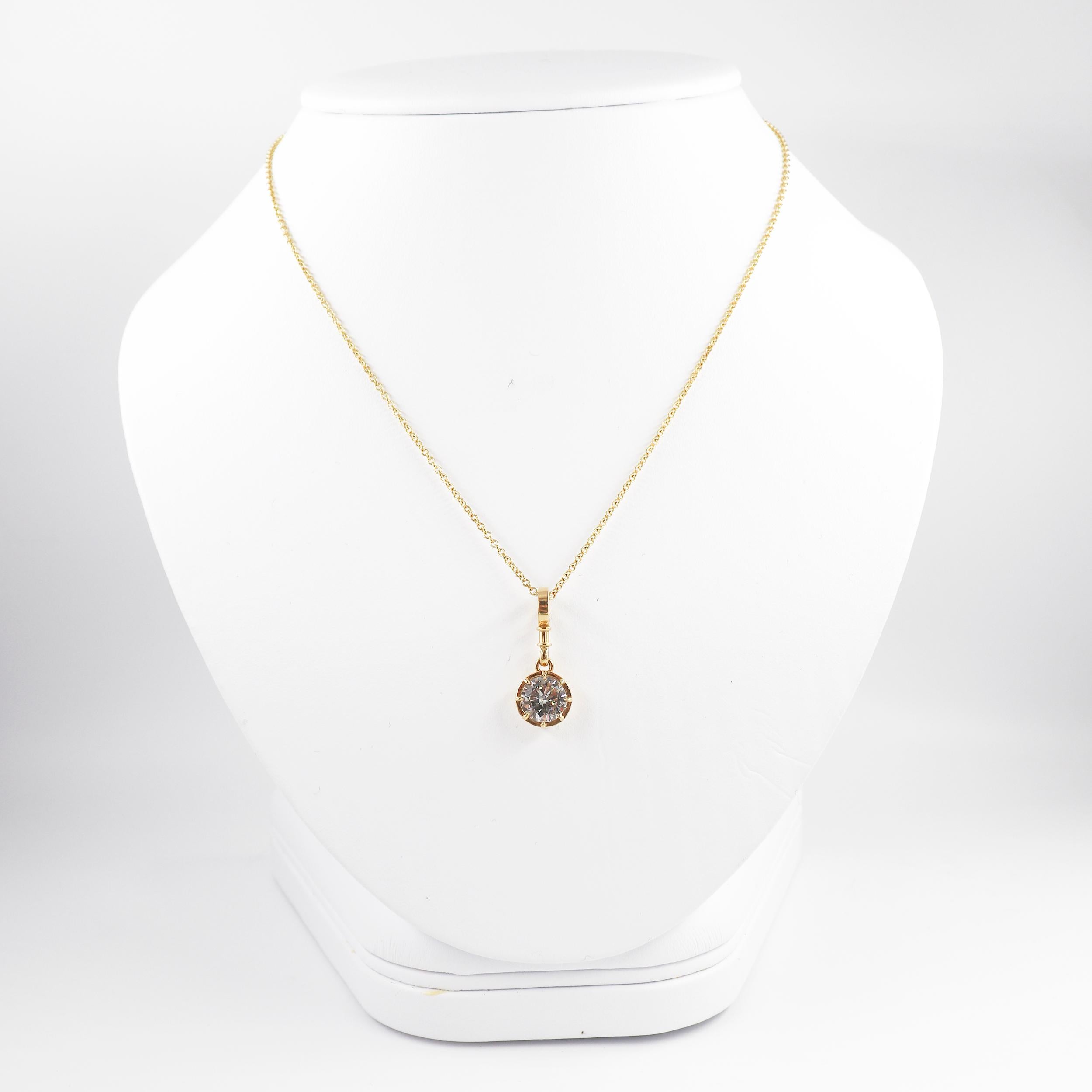 Modern J. Birnbach 1.80 Carat Diamond and Yellow Gold Pendant Necklace