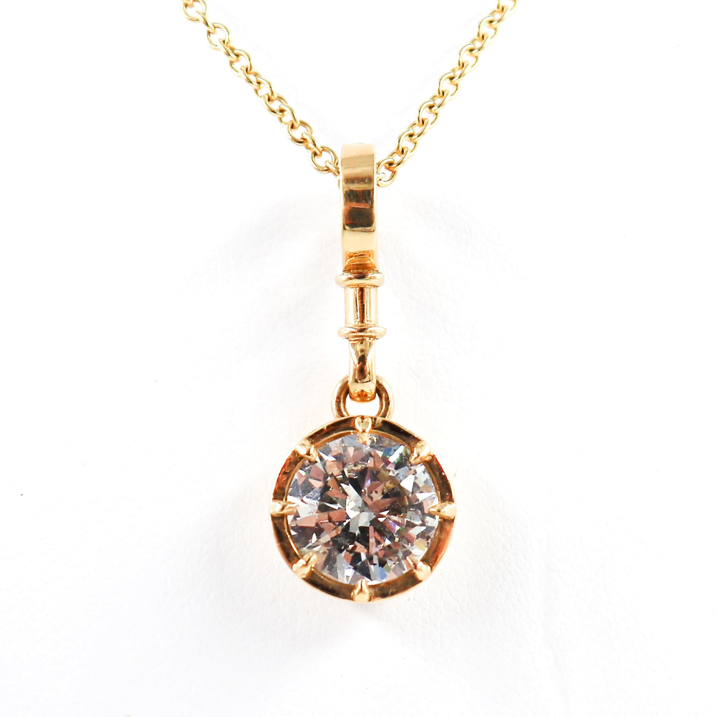 J. Birnbach 1.80 Carat Diamond and Yellow Gold Pendant Necklace In Excellent Condition In New York, NY