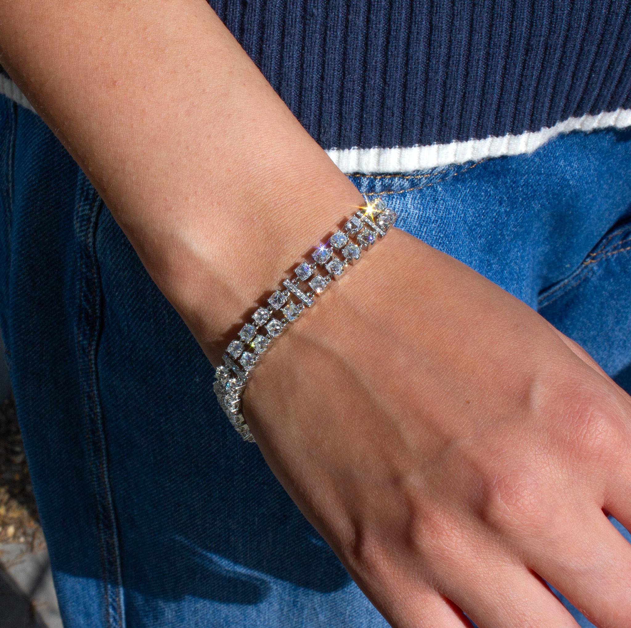 Contemporary J. Birnbach 18.13 Carat Double-Row Old Mine Diamond Platinum Bracelet For Sale