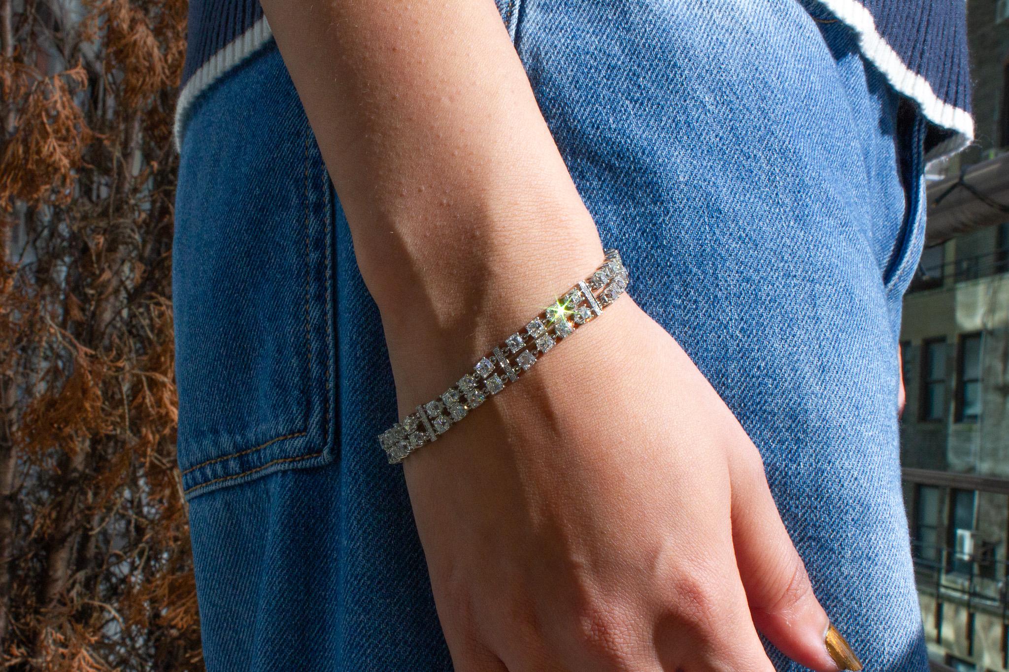 Old Mine Cut J. Birnbach 18.13 Carat Double-Row Old Mine Diamond Platinum Bracelet For Sale