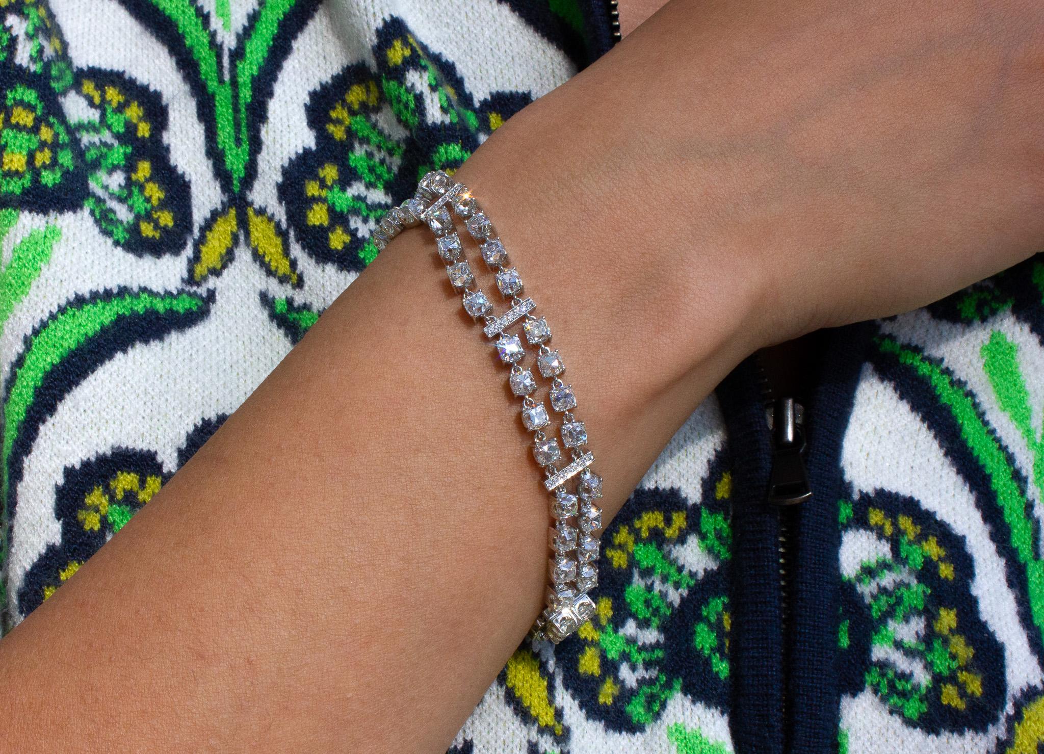 J. Birnbach 18.13 Carat Double-Row Old Mine Diamond Platinum Bracelet In New Condition For Sale In New York, NY