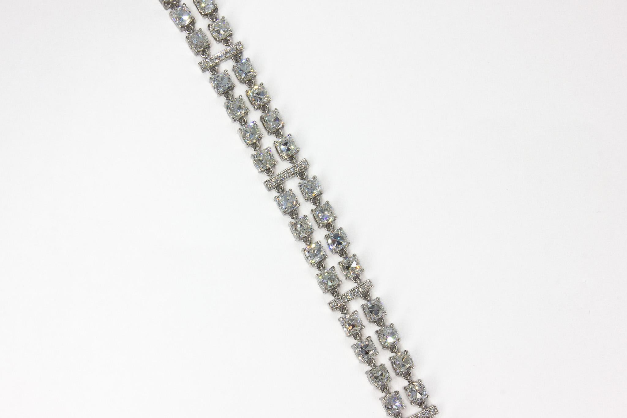 Women's or Men's J. Birnbach 18.13 Carat Double-Row Old Mine Diamond Platinum Bracelet For Sale