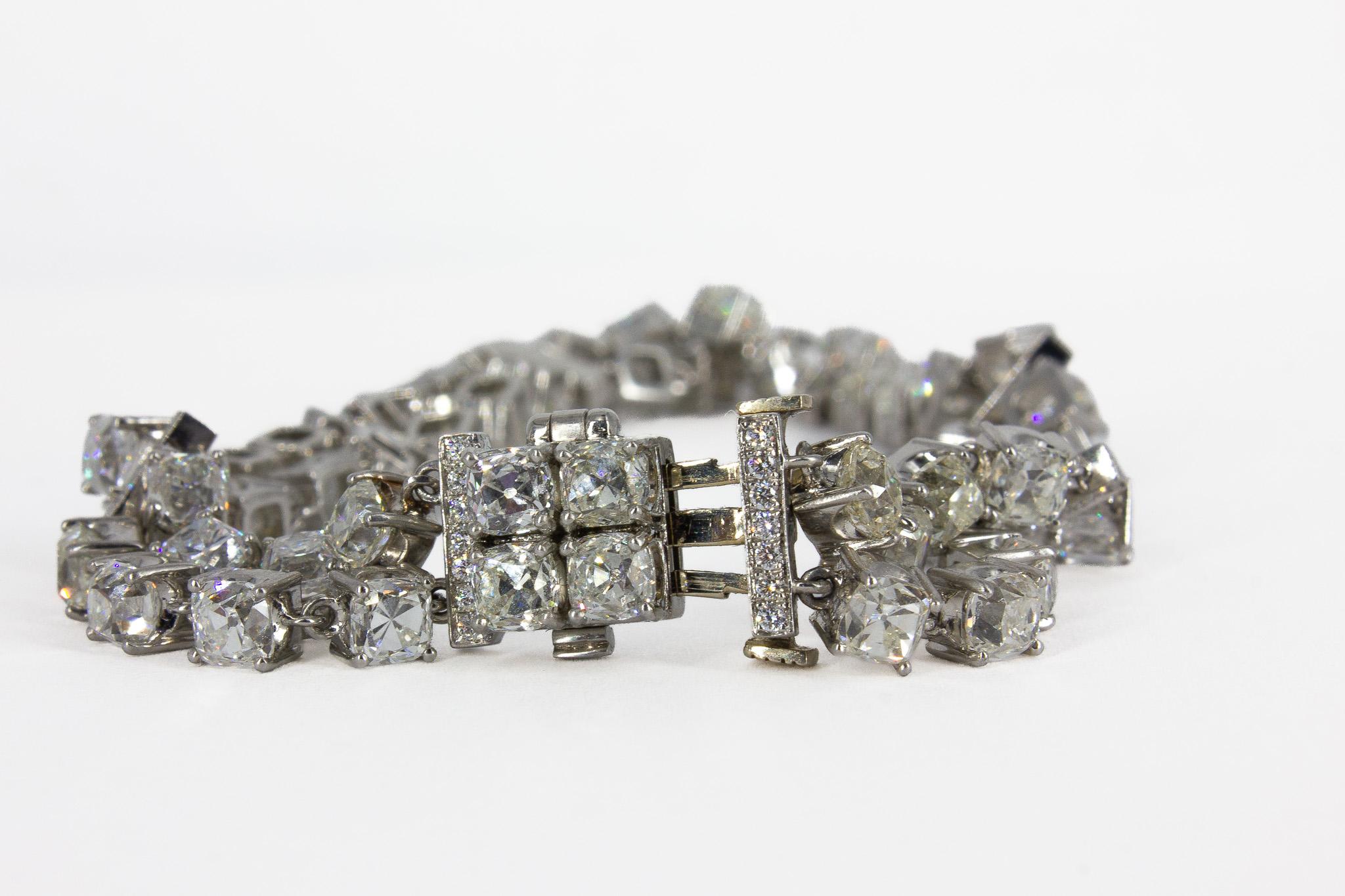J. Birnbach 18.13 Carat Double-Row Old Mine Diamond Platinum Bracelet For Sale 3