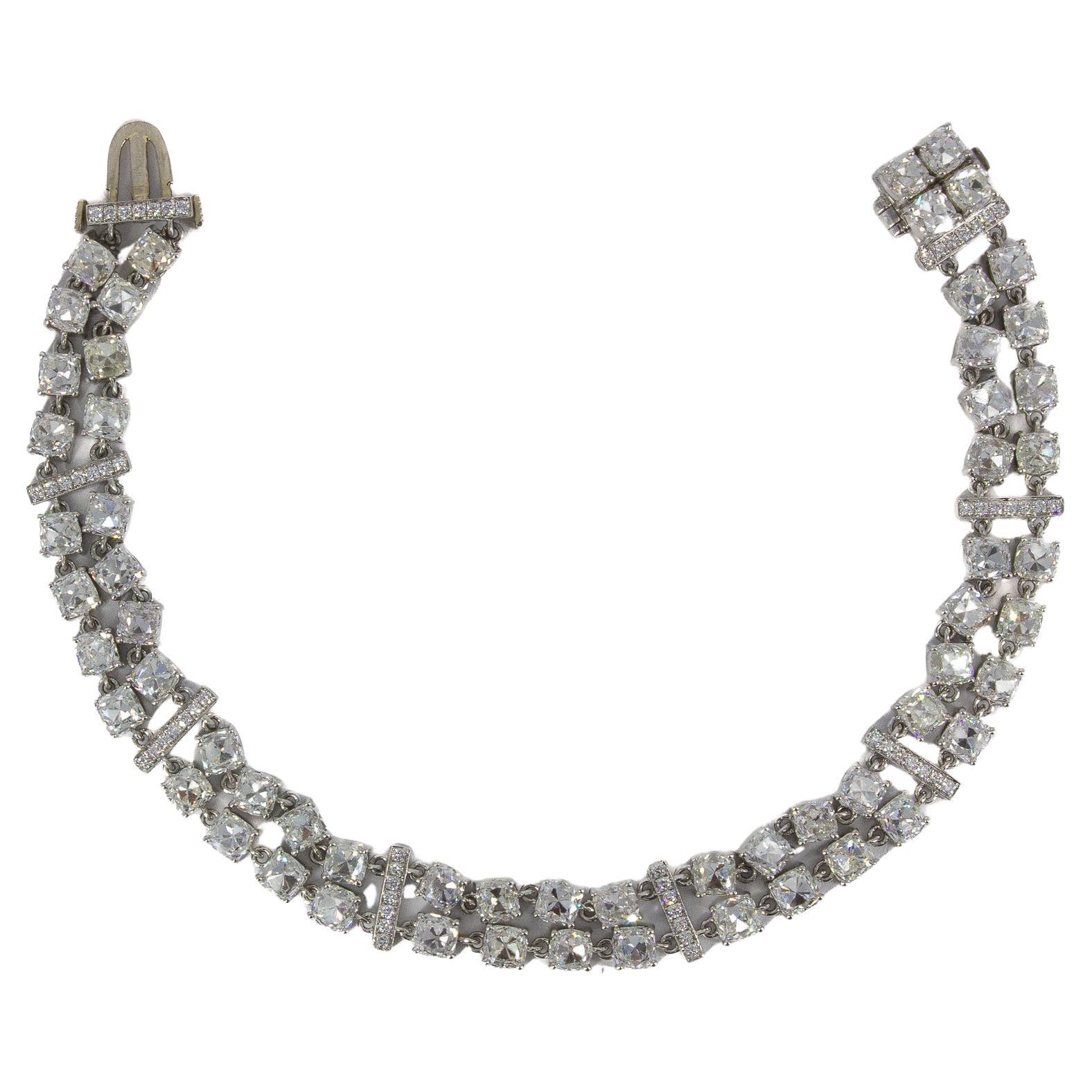 J. Birnbach 18.13 Carat Double-Row Old Mine Diamond Platinum Bracelet For Sale