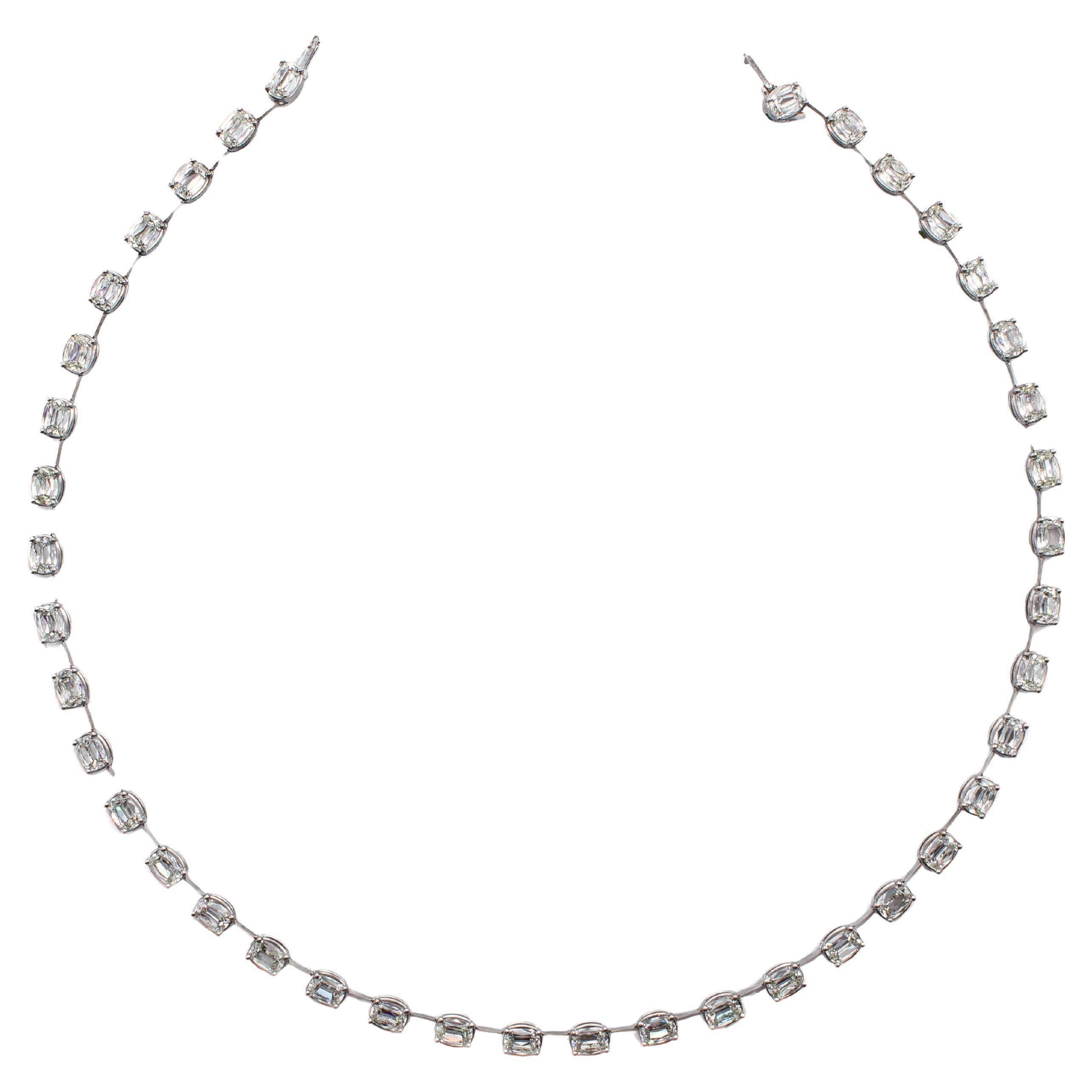 J. Birnbach 18K White Gold 16.96 Carat Total Old Mine Diamond Bar Set Necklace For Sale